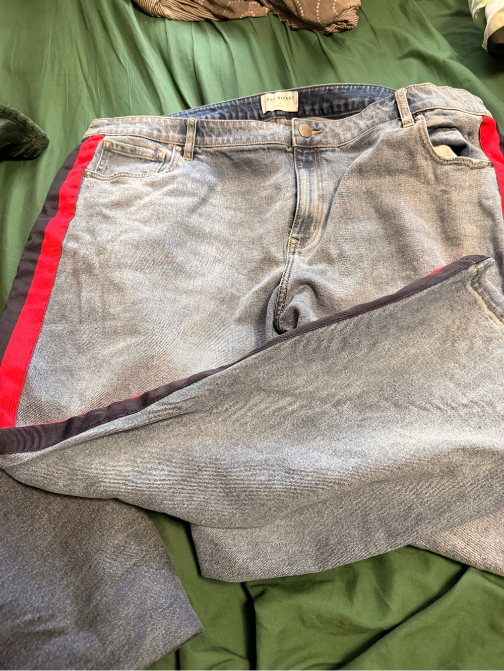 Lane Bryant Light Wash Jeans with Red and Black Side Stripes